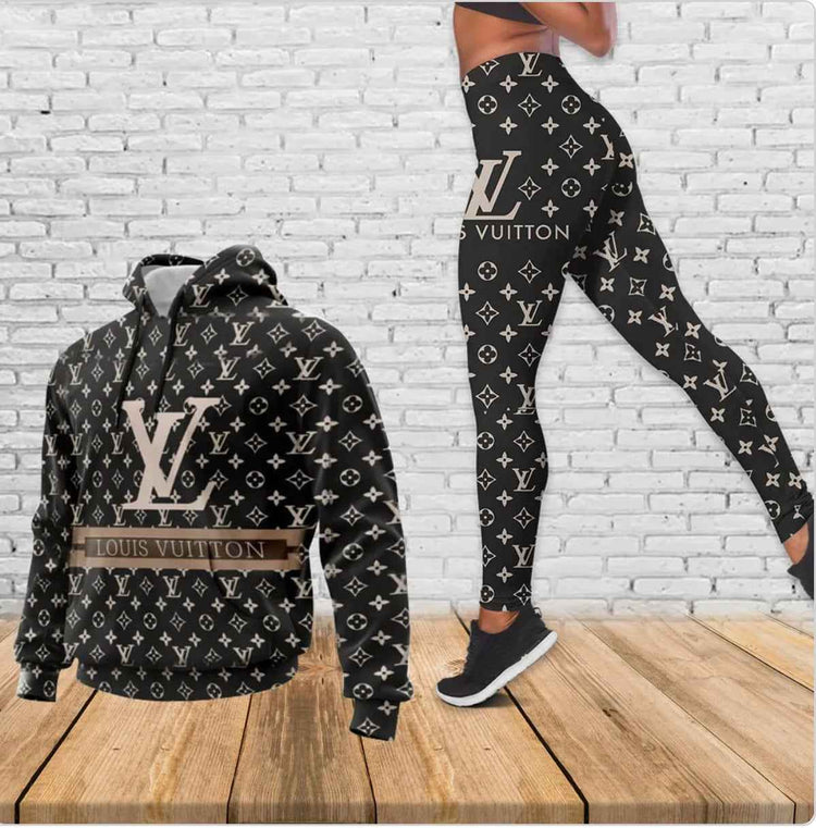 Luxury Fashion Black Luxury Brand Hoodie Leggings Set Clothing Clothes Outfit For Women