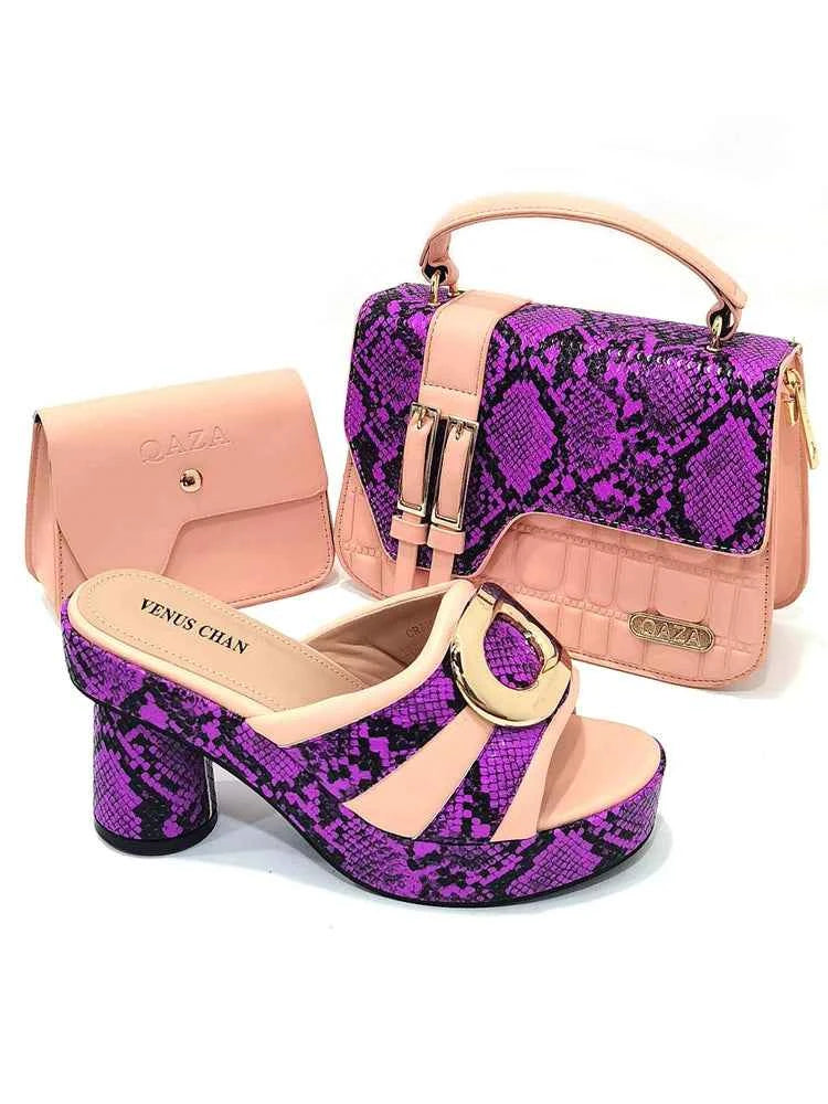 Italian Designed Snake Pattern Color Matching Platform Thick Soled Women&