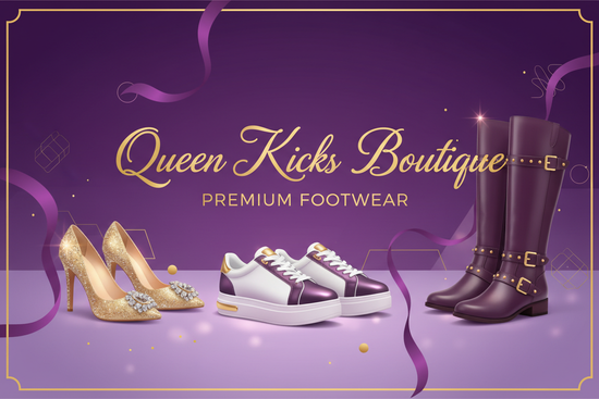 generate me a professional banner that make sence for queen kicks boutique store and the clour must be pupple more beautiful thamn before