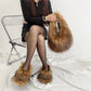 Faux Fur Slippers And Bag Set. 2025 Fashion Fur Handbags Women Purse Furry Slides Matching Set. Indoor Shoes Plus Size 46.