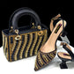 Summer New Design Specials Italian Women Shoes and Bag Set. Blue Color Comfortable Low Heels With Rhinestone.