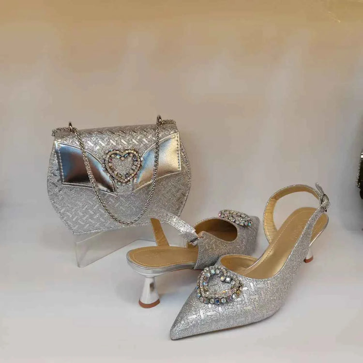 Italian Shoes and Bags Matching Set Women Heel Party Italian Design Wedding High Heels With Match Bags Good Quality