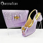 Shiny Italian Fashion Pointed Toe Women Heel Fashion Set. Rhinestone Decoration Pink Color Shoes And Bag Set.