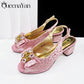 Shiny Italian Fashion Pointed Toe Women Heel Fashion Set. Rhinestone Decoration Pink Color Shoes And Bag Set.