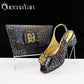 Shiny Italian Fashion Pointed Toe Women Heel Fashion Set. Rhinestone Decoration Pink Color Shoes And Bag Set.