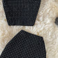 Sexy Black Diamonds 2pcs Set. Women Party Sleeveless Short Tops High Waist Split Skirt Female Two Piece Suits Club Fashion.