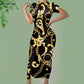 Noisydesigns Luxury Golden Europe Floral Women Party Dress Fashion Elegant Ladies Round Neck Sexy Bodycon Dress.