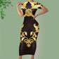 Noisydesigns Luxury Golden Europe Floral Women Party Dress Fashion Elegant Ladies Round Neck Sexy Bodycon Dress.