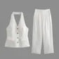 Fashion Chic Halter Neck Collar Halter Retro Vest Blouse+pleated Wide-leg Pants Suit Suit Women&