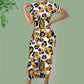Noisydesigns Luxury Golden Europe Floral Women Party Dress Fashion Elegant Ladies Round Neck Sexy Bodycon Dress.