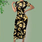 Noisydesigns Luxury Golden Europe Floral Women Party Dress Fashion Elegant Ladies Round Neck Sexy Bodycon Dress.