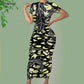 Noisydesigns Luxury Golden Europe Floral Women Party Dress Fashion Elegant Ladies Round Neck Sexy Bodycon Dress.