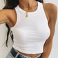 Tank Tops Sexy Crop Vest. Solid Female Off Shoulder Knitted Khaki White Summer Women Tops.