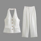 Fashion Chic Halter Neck Collar Halter Retro Vest Blouse+pleated Wide-leg Pants Suit Suit Women&