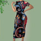 Noisydesigns Luxury Golden Europe Floral Women Party Dress Fashion Elegant Ladies Round Neck Sexy Bodycon Dress.