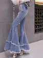 Flare Jeans Women Pant Fringed Tassels Split Slim Jeans Ladies Stretchy Pants High Waist Denim Pants s1140