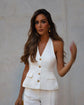 Fashion Chic Halter Neck Collar Halter Retro Vest Blouse+pleated Wide-leg Pants Suit Suit Women&