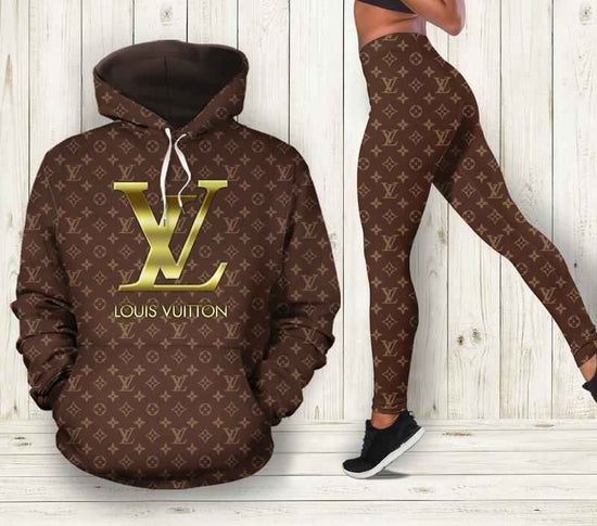 Luxury designer brown hoodie leggings. luxury brand Hoodie Leggings Set.