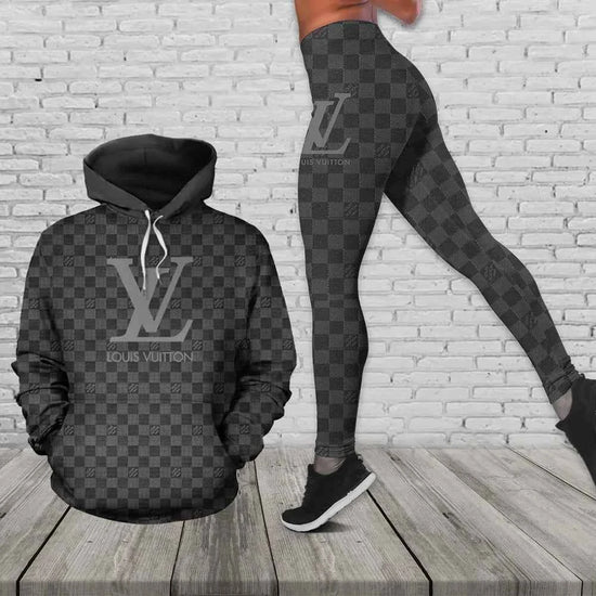 Grey Luxury Brand Fashion Hoodie Leggings Set Clothing Clothes Outfit For Women