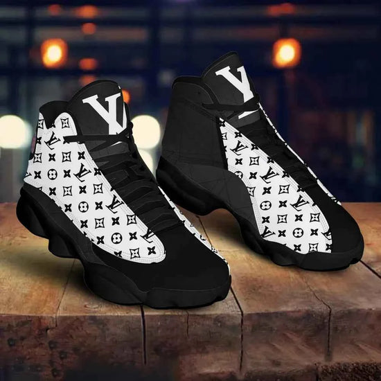 Luxury Designer black white monogram sneakers.