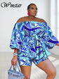 Plus size Two Piece Set Women Off Shoulder Printed Short Sets Top Pants Sweet Suit Summer Wholesale Dropshipping L-3XL.