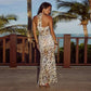 Printed Halter Split Backless Party Sexy Dress. Elegant Spaghetti Strap Long Dress Women  Summer Dress