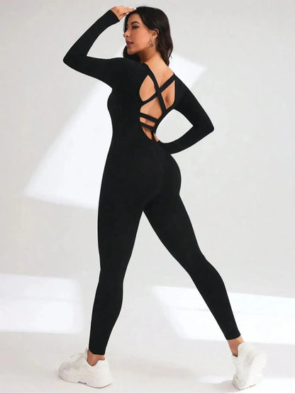 Women Yoga Jumpsuits Workout Long Sleeve Sport Jumpsuits.