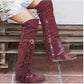 Fashion Bohemia Knee-length Women Boots Ethnic Personality High Boots Tassels Faux Suede Boots Girl Flat Bottom Long Botas Mujer.