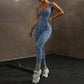 Sexy Leopard Print Sports Jumpsuits for Women V-neck Backless Yoga Bodysuit Female Sleeveless Tight Gym Running Fitness Overalls