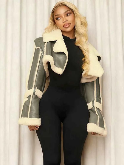 Weird Puss Furry Patchwork Women Crop Jacket Hipster Full Sleeve Open Stitch Hipster Streetwear Warm Outwear Basic Wild Coat