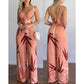 Summer Women Tropical Print Spaghetti Strap Two Piece. Casual Lace up Back Top & High Waist Pants Set 2 Pieces Suit Sets Woman Clothing.