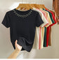 Knitted T-shirt Women Top. Solid Tank Y2K Summer New Fashion Female Sleeveless Beading Casual Thin Tops
