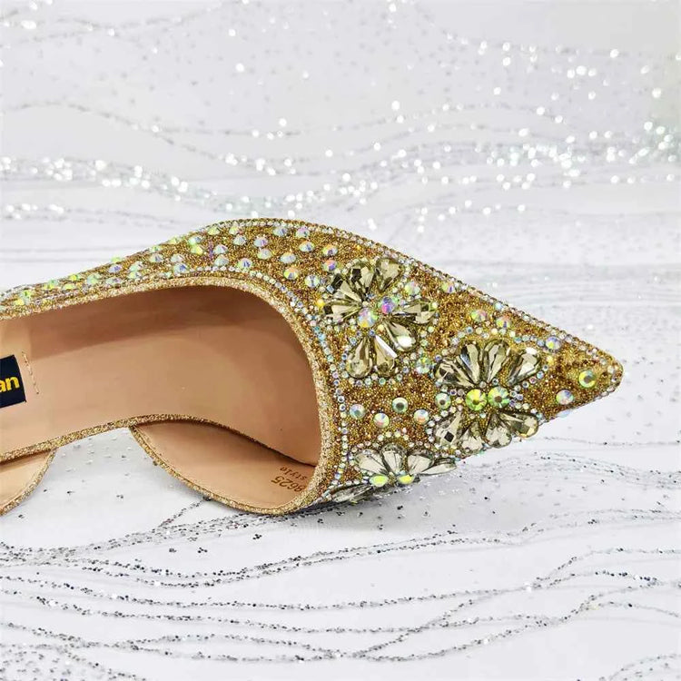 Women’s Purple High Heel Party Shoes and Rhinestone Handbag Set - Italian Design Wedding Style