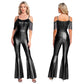 Women Metallic Shiny Dance Jumpsuit Sequin Tassel Sleeveless Bell Bottom Long Pants Bodysuit Romper for Jazz Music Festival.