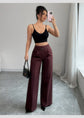 High Waist Solid Pants For Women. Casual Belt Wide-leg Trousers.Ladies With Pockets Office Wear Pants.