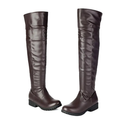 2025 Ladies Thigh High Footwear Round Toe Thick Heels 3cm Big Size 49 50 51 Casual Winter Knee High Bota