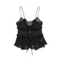 Women Fashion With Ruffled Front Tied Semi-sheer Tank Tops Sexy Backless Thin Straps Female.