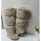 White Fur Platform Wedges Knee High Boots Women Belt Buckle Transparent Heel Slip On Boots Sweet Fashion Warm Party Banquet Shoe.