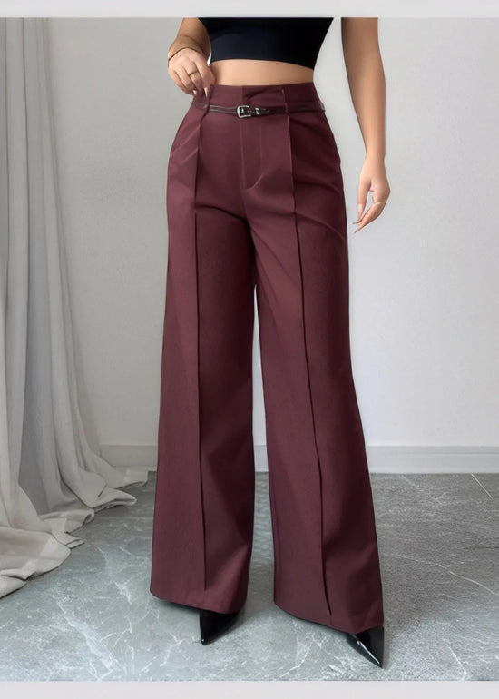 High Waist Solid Pants For Women. Casual Belt Wide-leg Trousers.Ladies With Pockets Office Wear Pants.