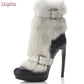 Retro Faux Fur Ankle Boots.  Pointed Toe Buckle Straps Slip-on Thin High Heels Boots 2025 Autumn New Women Fashion Modern Shoes.
