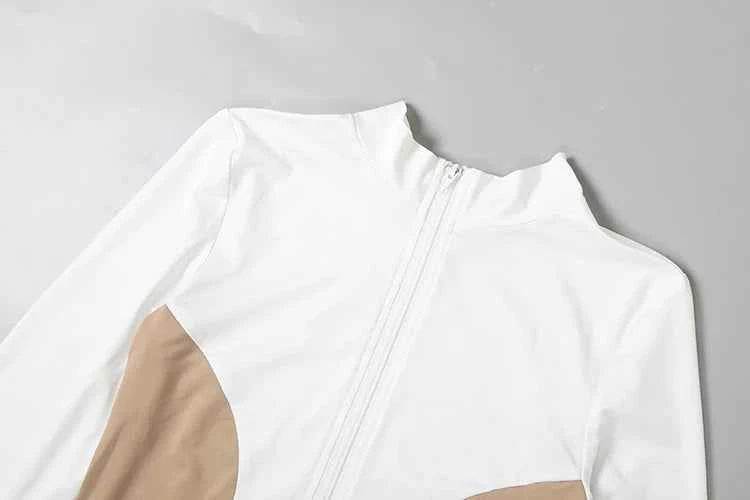 Weird Puss Casual 2piece Set Women Tracksuit Zip Contrast Patchwork Full Sleeve Jacket+Shorts Daily Simple Sporty Street Outfits