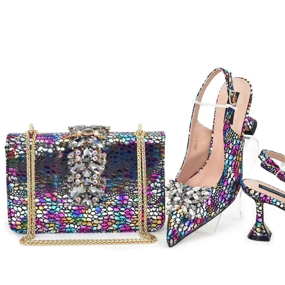 Italian Shoes and Bags Matching Good Quality Designer Bag and Shoes Set Crystal Butterfly-knot Women Pumps Shoes Set Woman Bags.