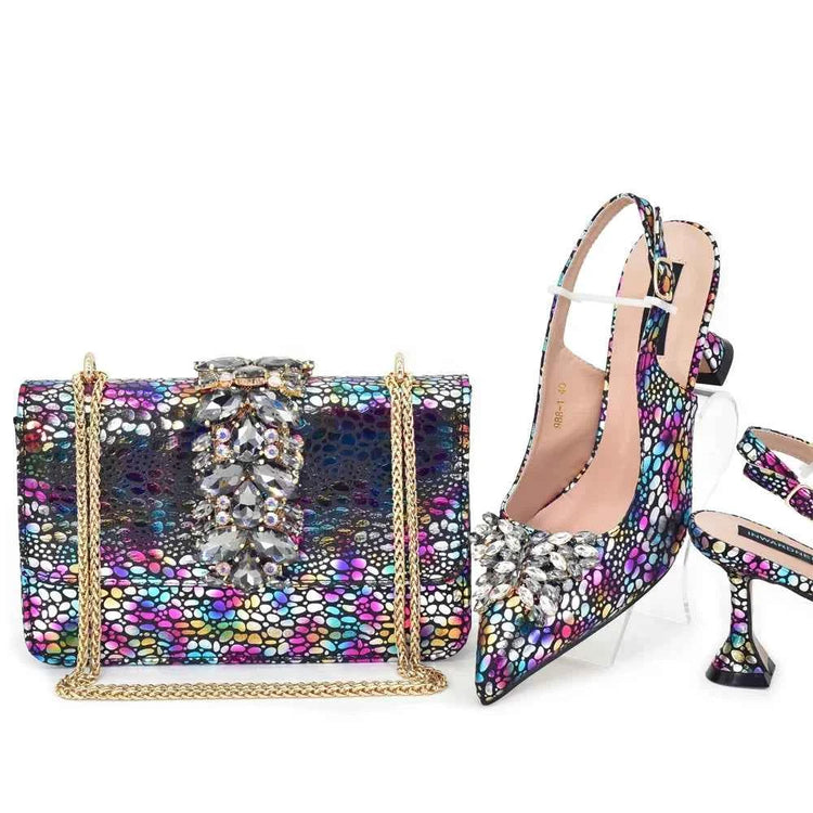 Italian Shoes and Bags Matching Good Quality Designer Bag and Shoes Set Crystal Butterfly-knot Women Pumps Shoes Set Woman Bags.