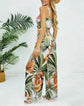 Women Sleeveless V-neck Tropical Print Satin High Waist Wide Leg 2 Piece Set. Boho Spring Summer Vacay Beach Lightweight Set.