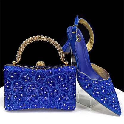 Italian shoes and handbags accessory set with rhinestone. Metal embellishments Wedding shoes.  Bridal shoes Designer.