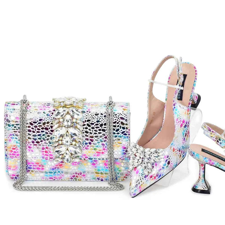 Italian Shoes and Bags Matching Good Quality Designer Bag and Shoes Set Crystal Butterfly-knot Women Pumps Shoes Set Woman Bags.