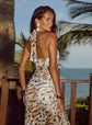 Printed Halter Split Backless Party Sexy Dress. Elegant Spaghetti Strap Long Dress Women  Summer Dress