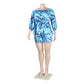 Plus size Two Piece Set Women Off Shoulder Printed Short Sets Top Pants Sweet Suit Summer Wholesale Dropshipping L-3XL.