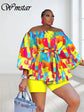 Plus size Two Piece Set Women Off Shoulder Printed Short Sets Top Pants Sweet Suit Summer Wholesale Dropshipping L-3XL.