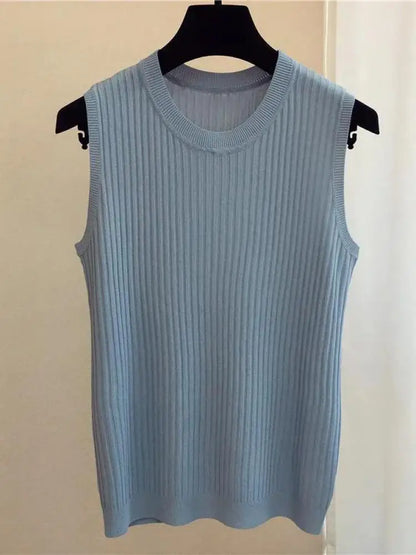 zjais Summer Spring Tanks Top Women Sleeveless Knitted T-Shirts Female Elastic Slim Casual Vests Crop Tops Camis Pullover Shirts